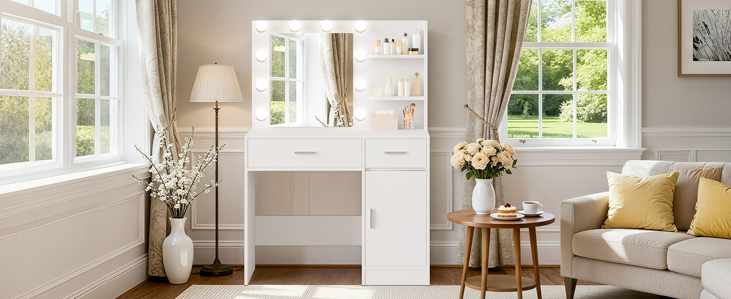 White LED Bulb Vanity in Livingroom