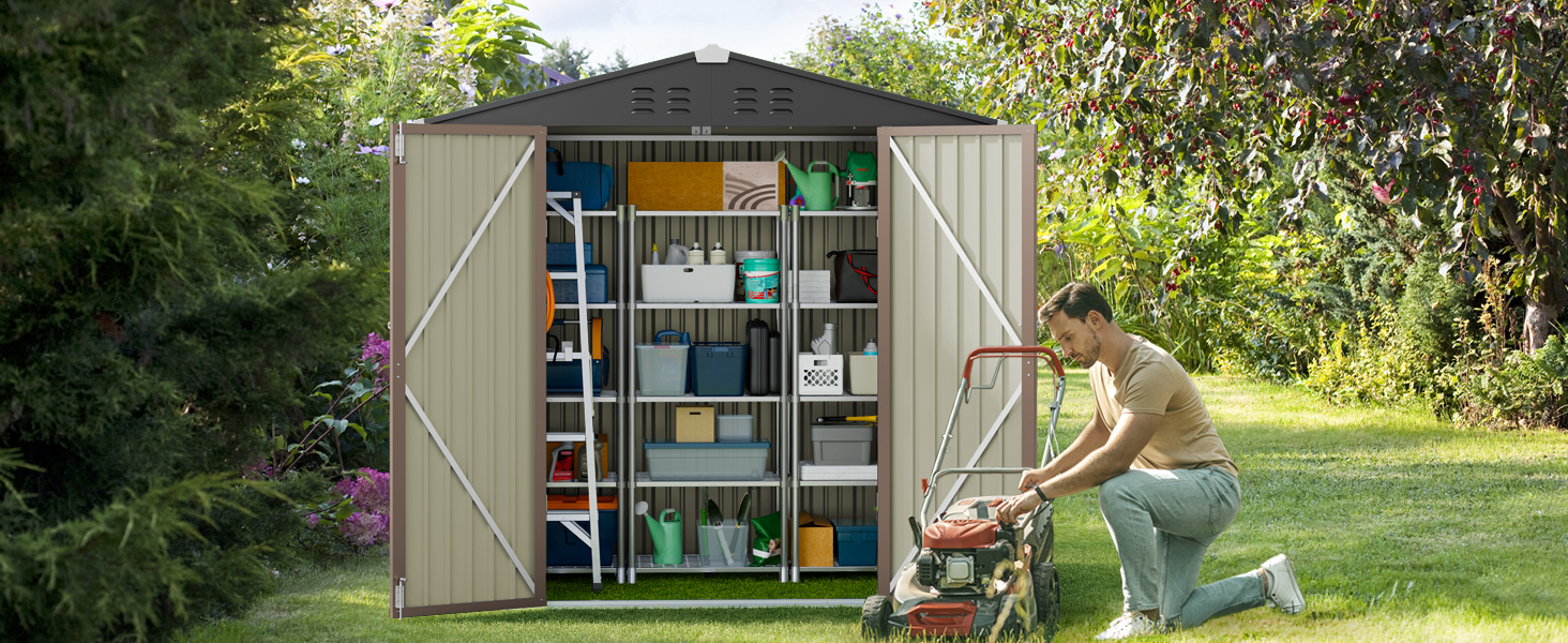 Gizoon Outdoor Storage Shed, Galvanized Metal Garden Shed , Outdoor Storage Clearance