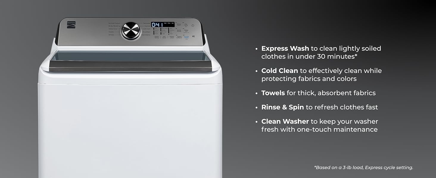 Express Wash Cold Clean Rinse towels and spin, Clean washer