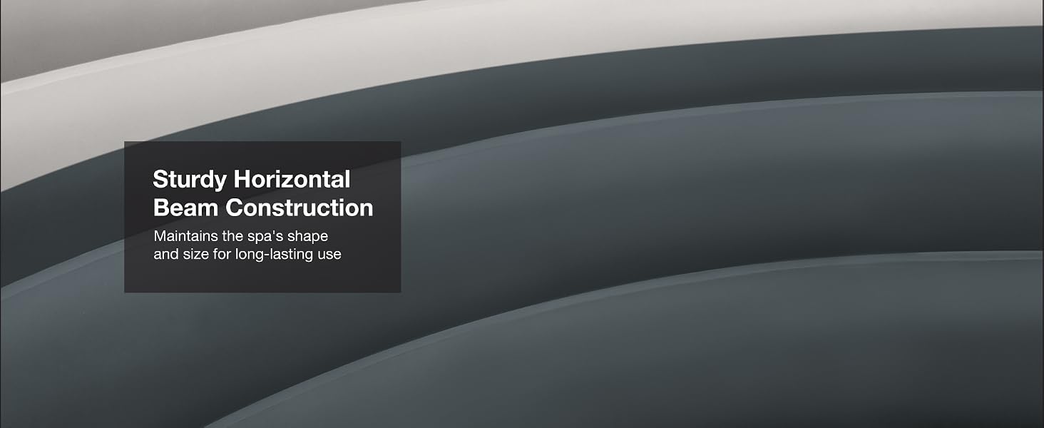 Layered inflatable spa walls designed with horizontal beams for support and shape retention.