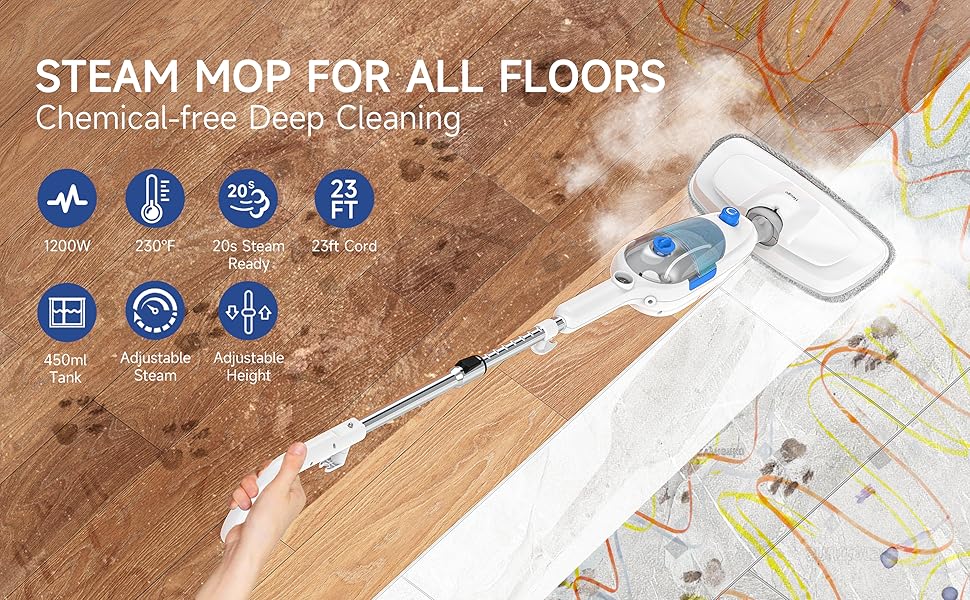 Floor steamer for all floors steam mop