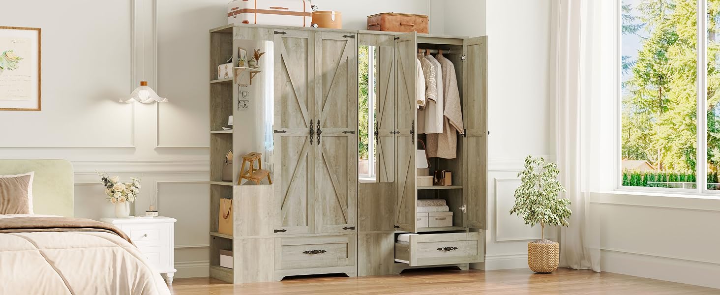 armoire wardrobe closet storage cabinet with doors shelves mirror bedroom closet wooden