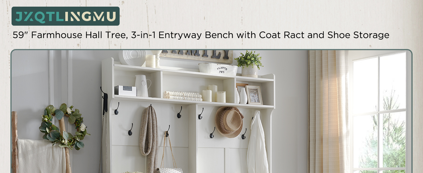 Entryway Bench with Coat Ract and Shoe Storage