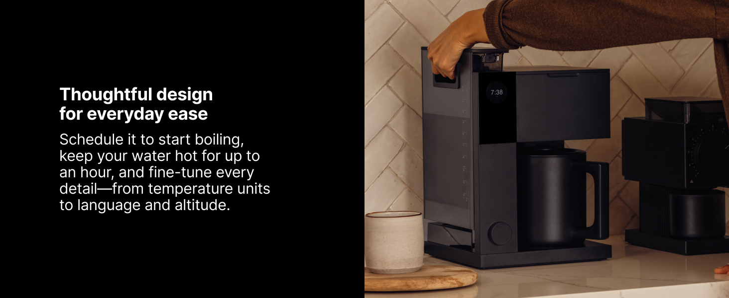 modern everyday design schedule to start boiling, keep water hot for an hour before the